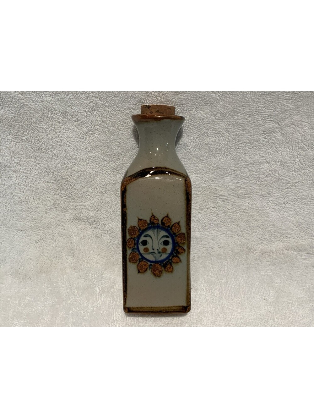 Vintage Mexican Handpainted Stoneware Folk Art Vase or Olive Oil Container